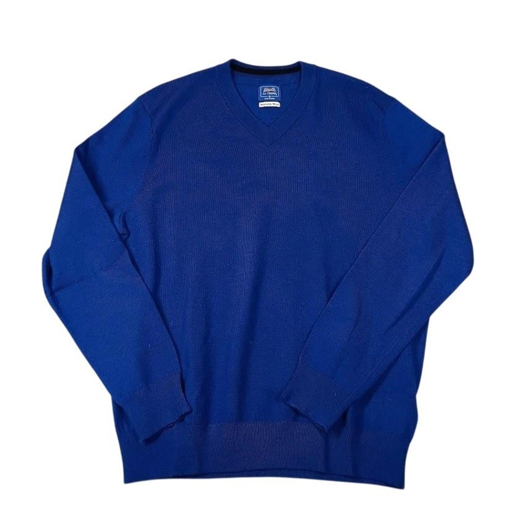 Le Tigre Sweater Mens Medium Blue V Neck Washable Wool Blend‎ Pullover Knit